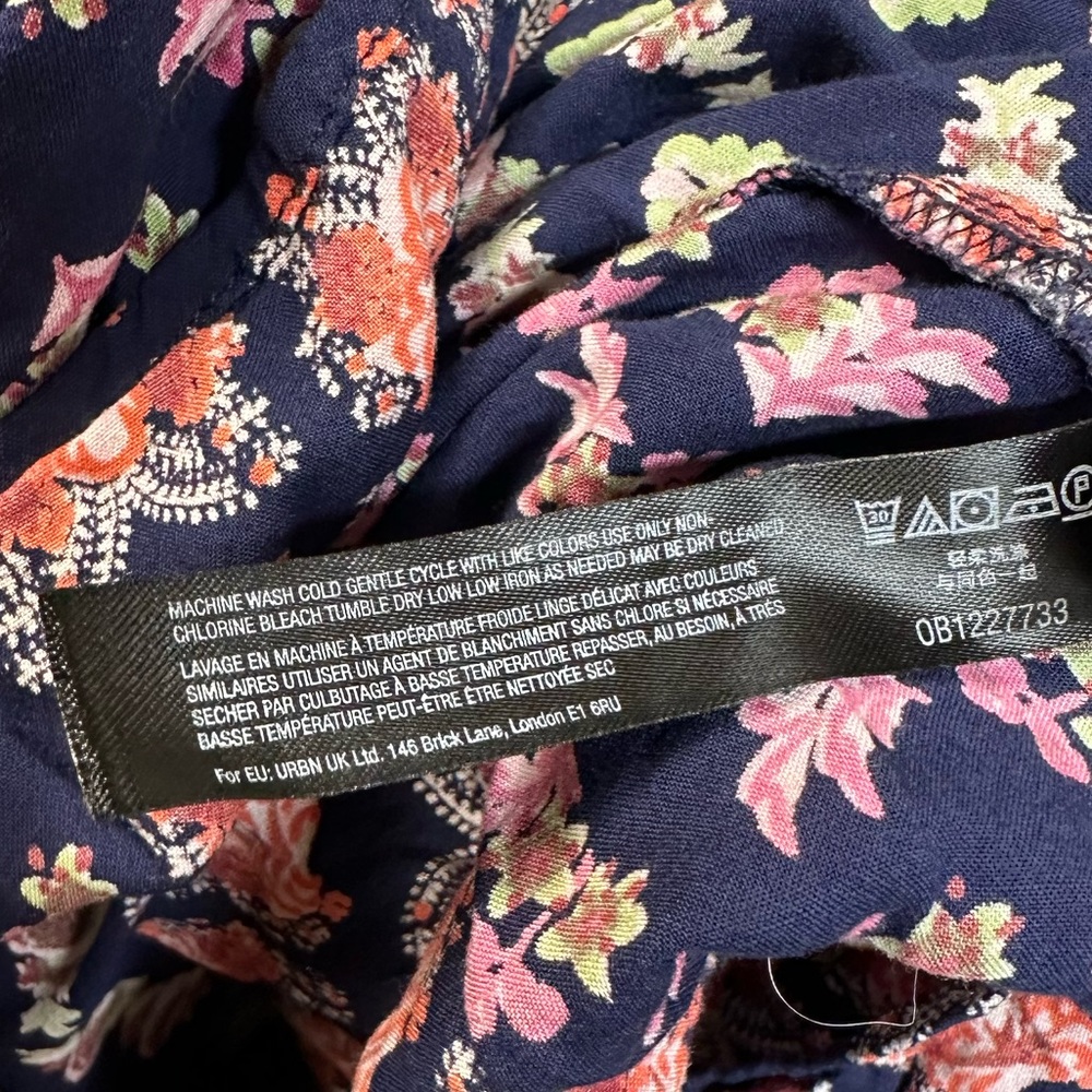 Anthropologie Blue Floral Patchwork Ruffled Hem Split Neck Midi Dress Size XXS - Picture 12 of 12